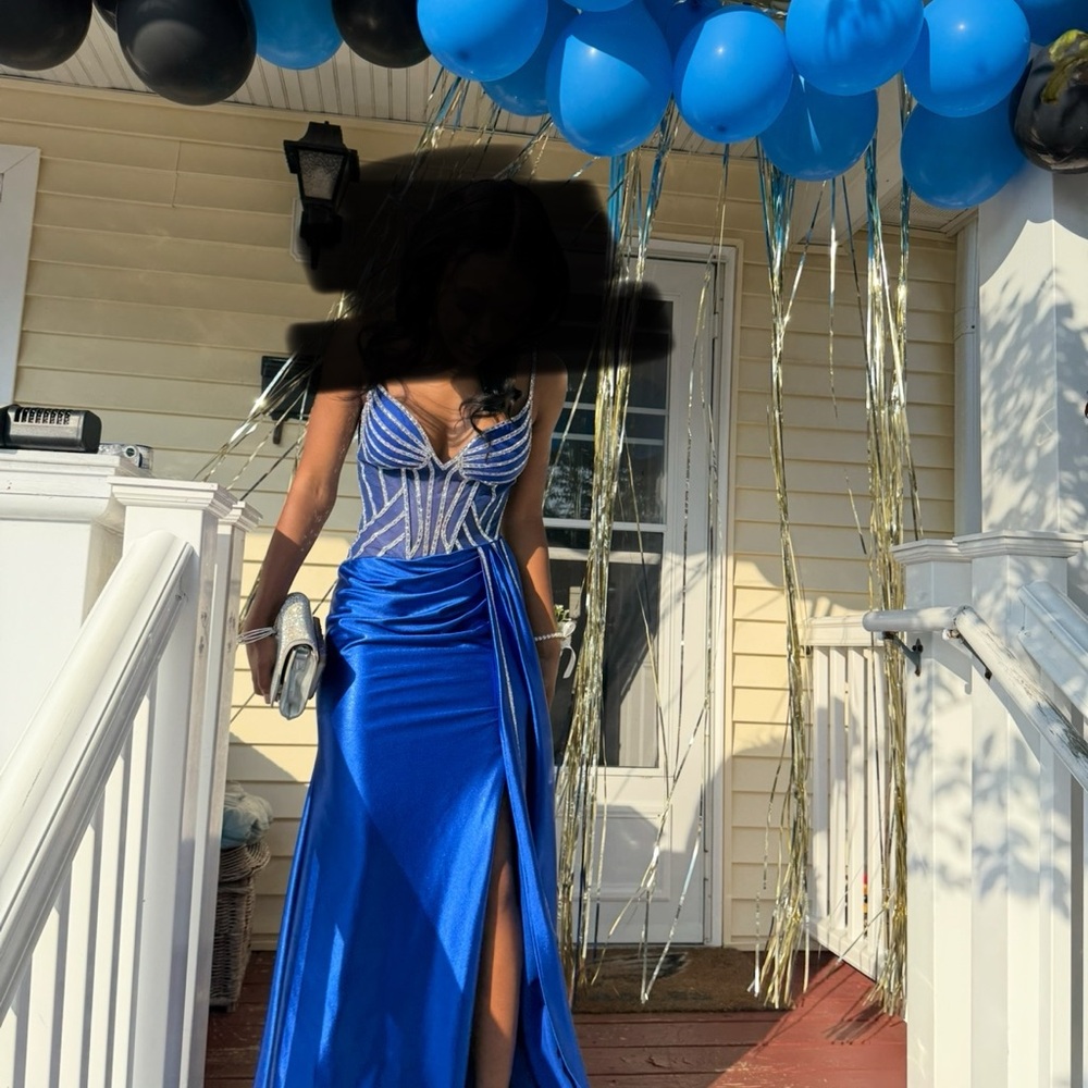 Elegant Blue and Silver Evening Gown